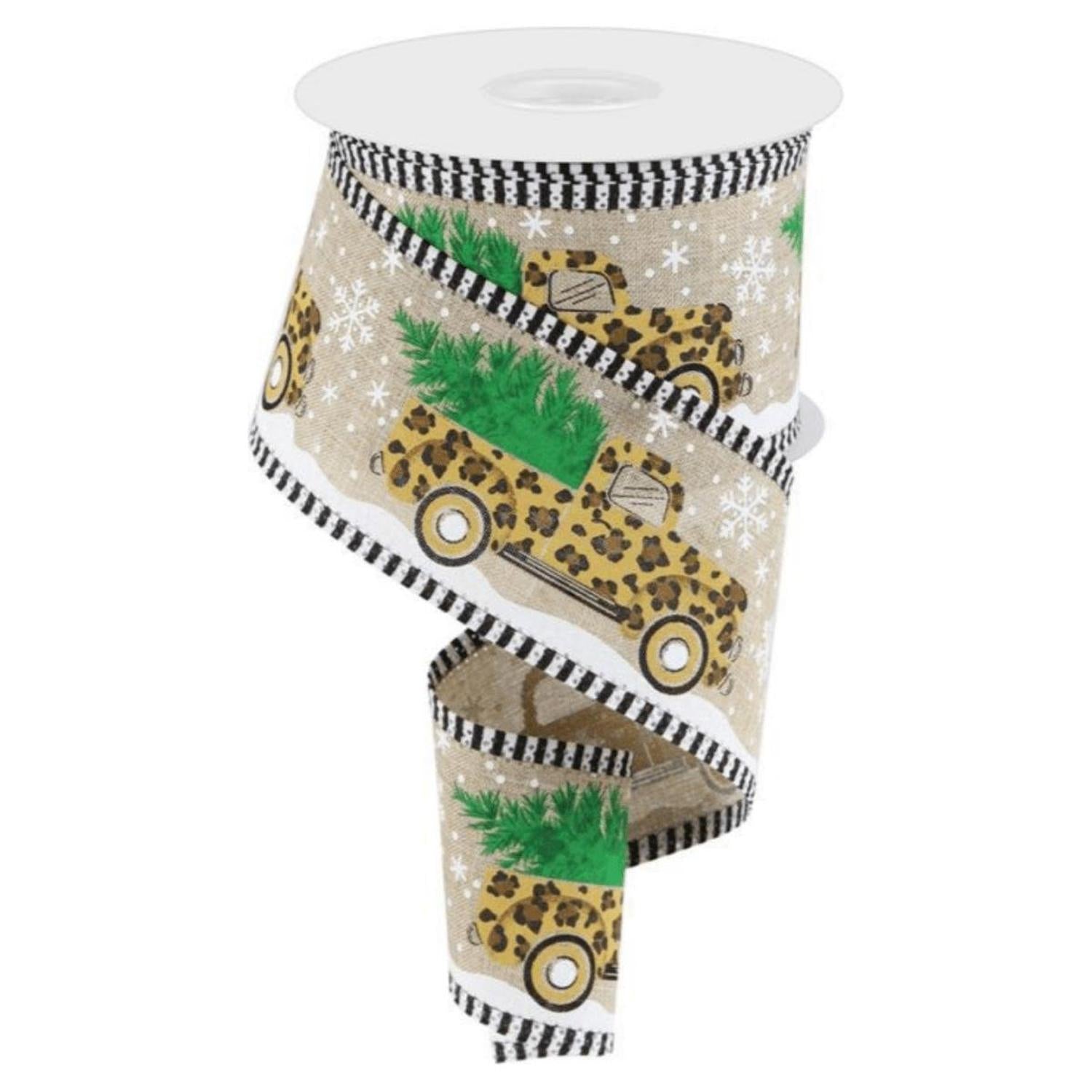 2.5" Leopard Snow Striped Edge Ribbon: Natural