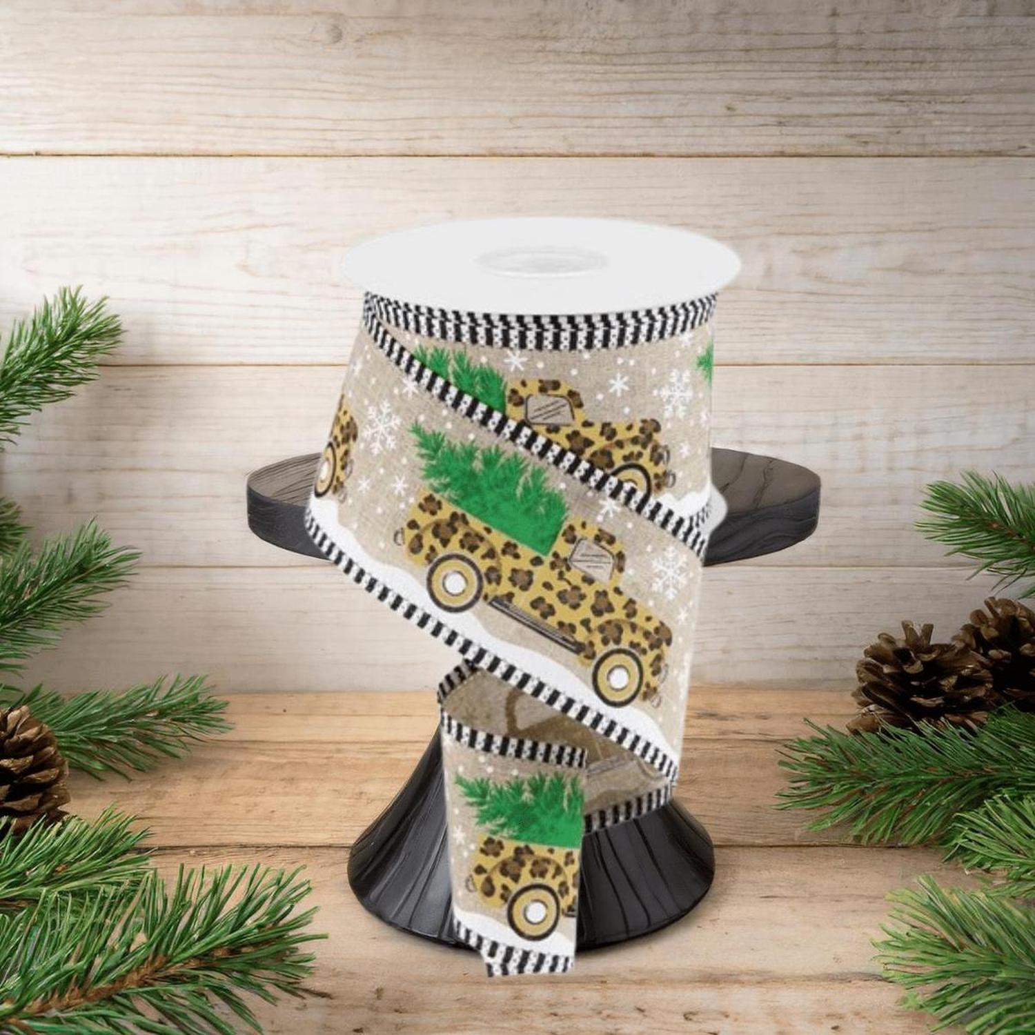 Shop For 2.5" Leopard Snow Striped Edge Ribbon: Natural