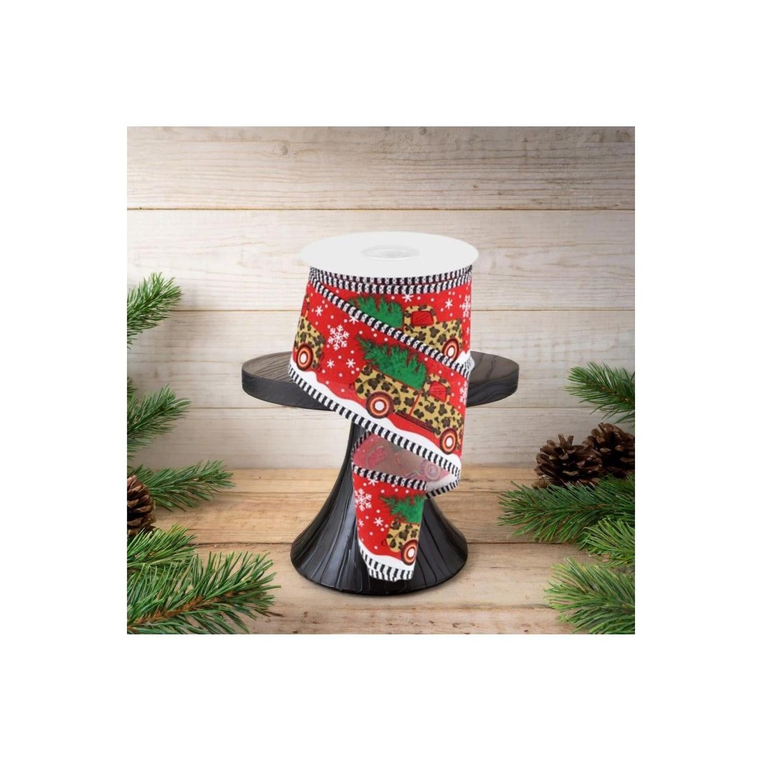 2.5" Leopard Snow Striped Edge Ribbon: Red (10 Yards)