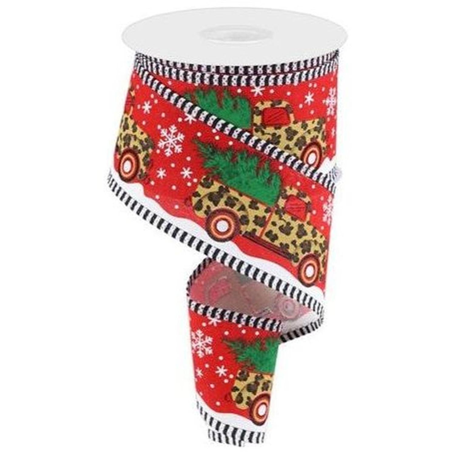 2.5" Leopard Snow Striped Edge Ribbon: Red (10 Yards)