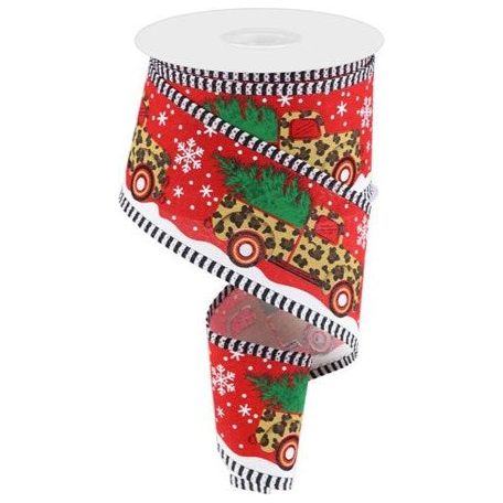 Shop For 2.5" Leopard Snow Striped Edge Ribbon: Red (10 Yards)