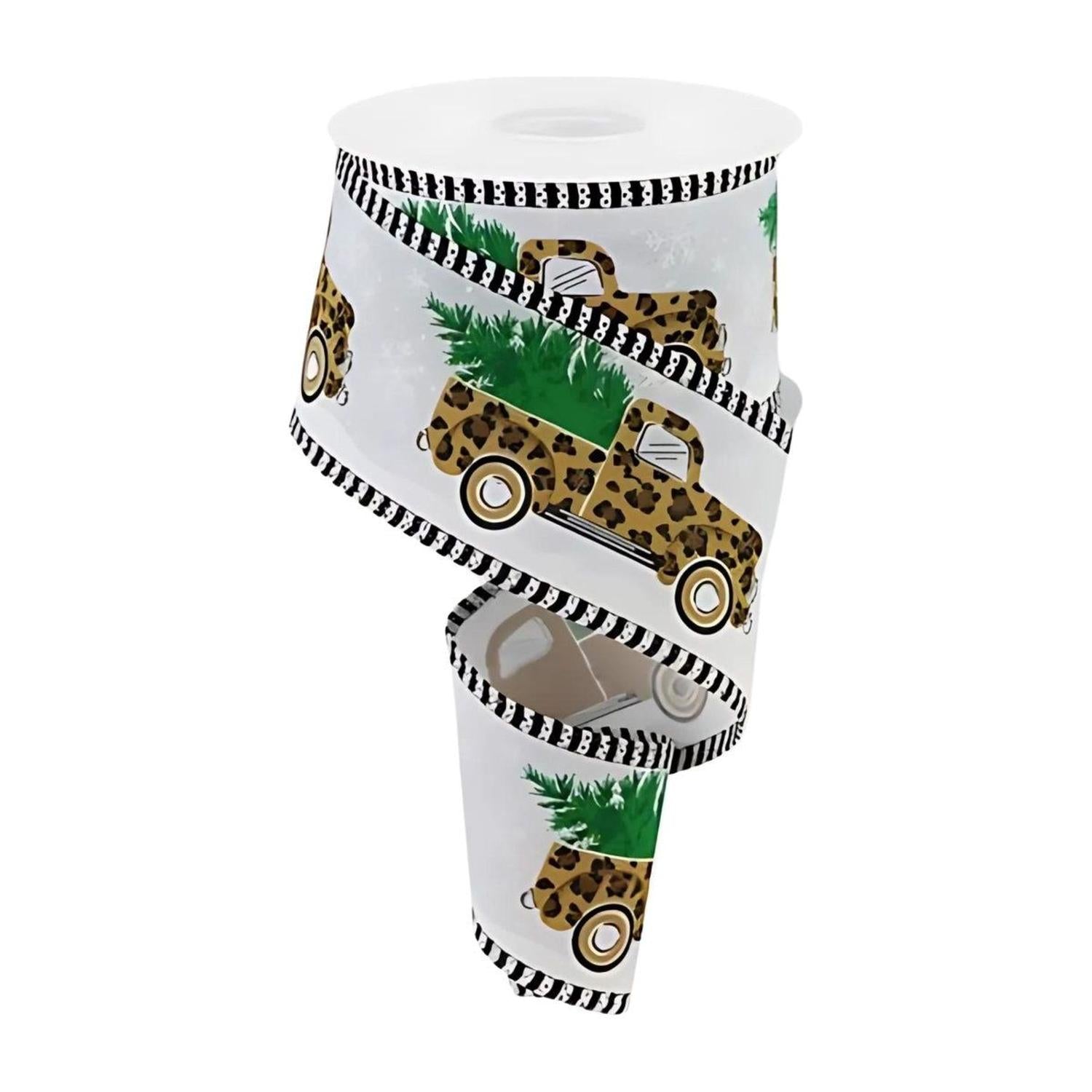 Shop For 2.5" Leopard Snow Striped Edge Ribbon: White (10 Yards)