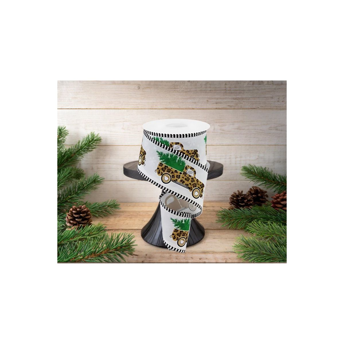 Shop For 2.5" Leopard Snow Striped Edge Ribbon: White (10 Yards)