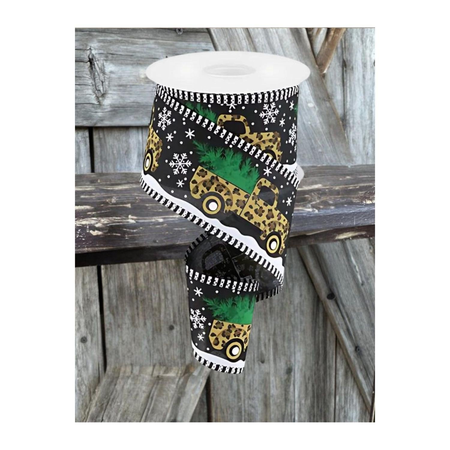 2.5" Leopard Striped Edge Ribbon: Black (10 Yards)