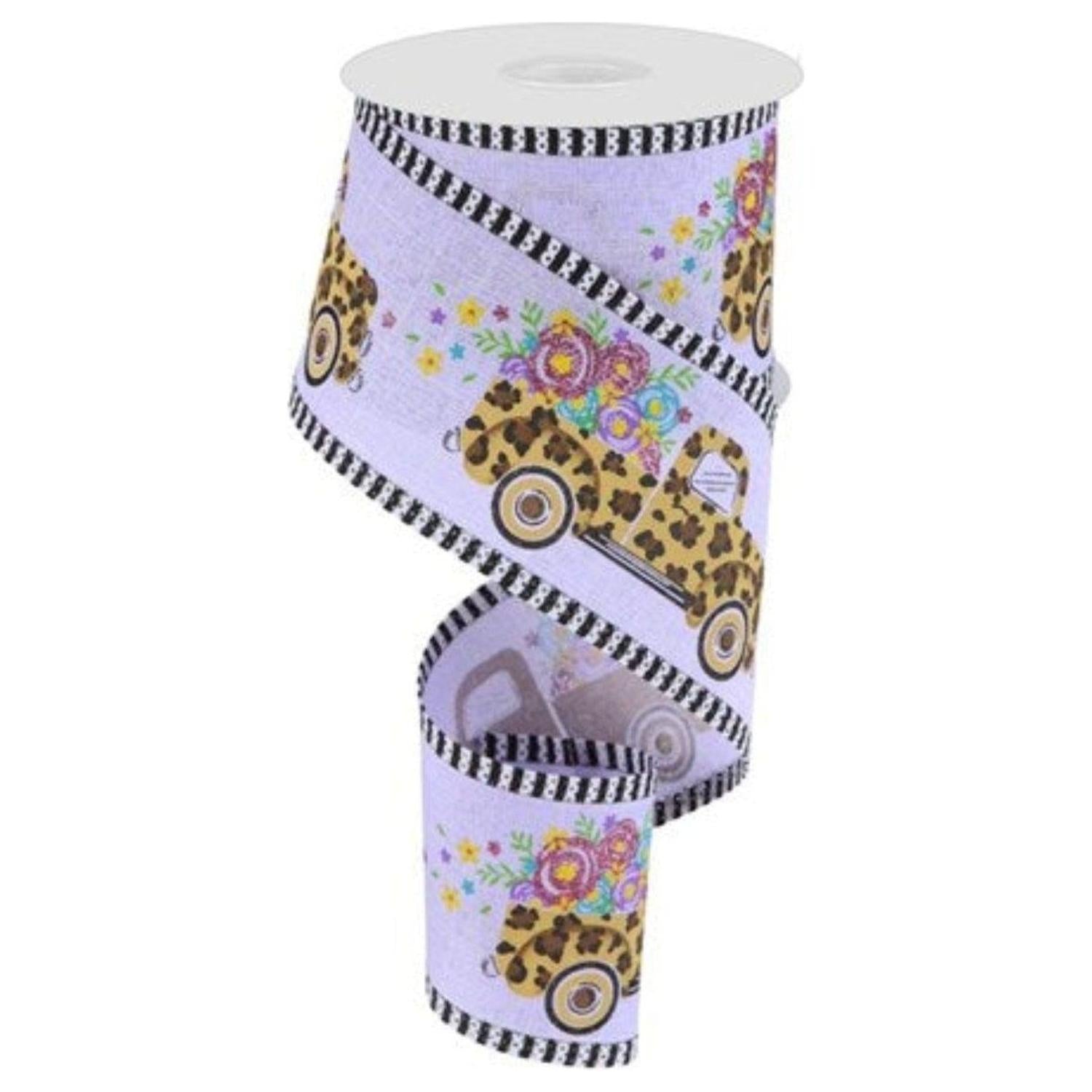 Shop For 2.5" Leopard Truck Flower Stripe Ribbon: Lavender (10 Yards)
