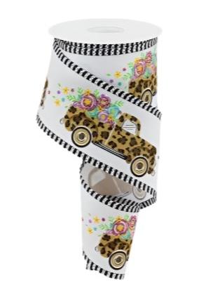 Shop For 2.5" Leopard Truck Flower Stripe Ribbon: White (10 Yards)