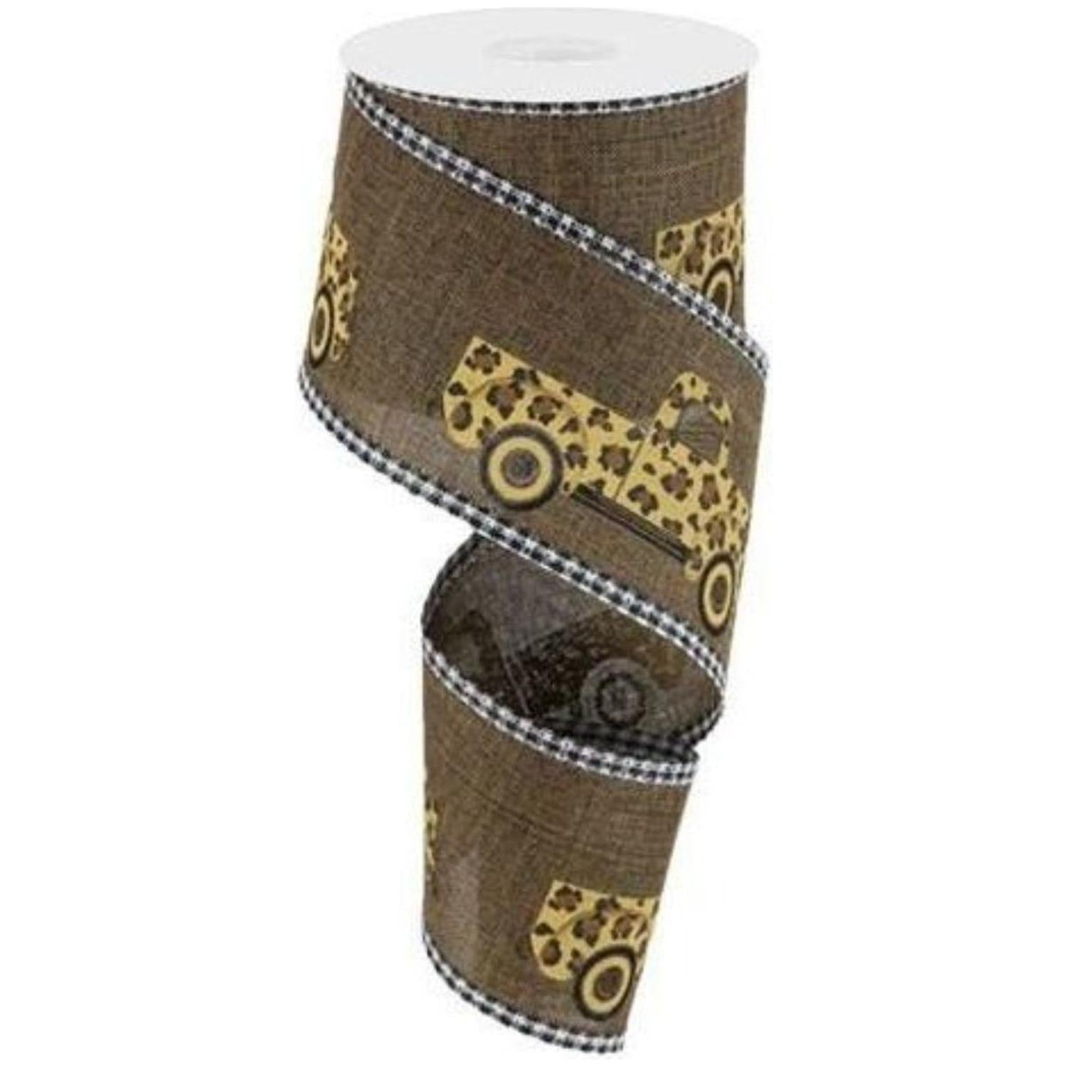 2.5" Leopard Truck Gingham Edge Ribbon: Brown (10 Yards)
