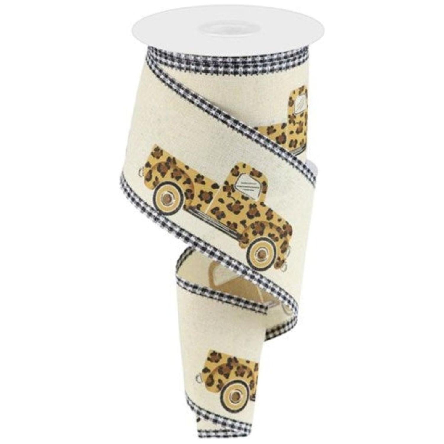 Shop For 2.5" Leopard Truck Gingham Edge Ribbon: Cream (10 Yards)