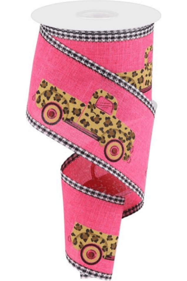 Shop For 2.5" Leopard Truck Gingham Edge Ribbon: Hot Pink (10 Yards)