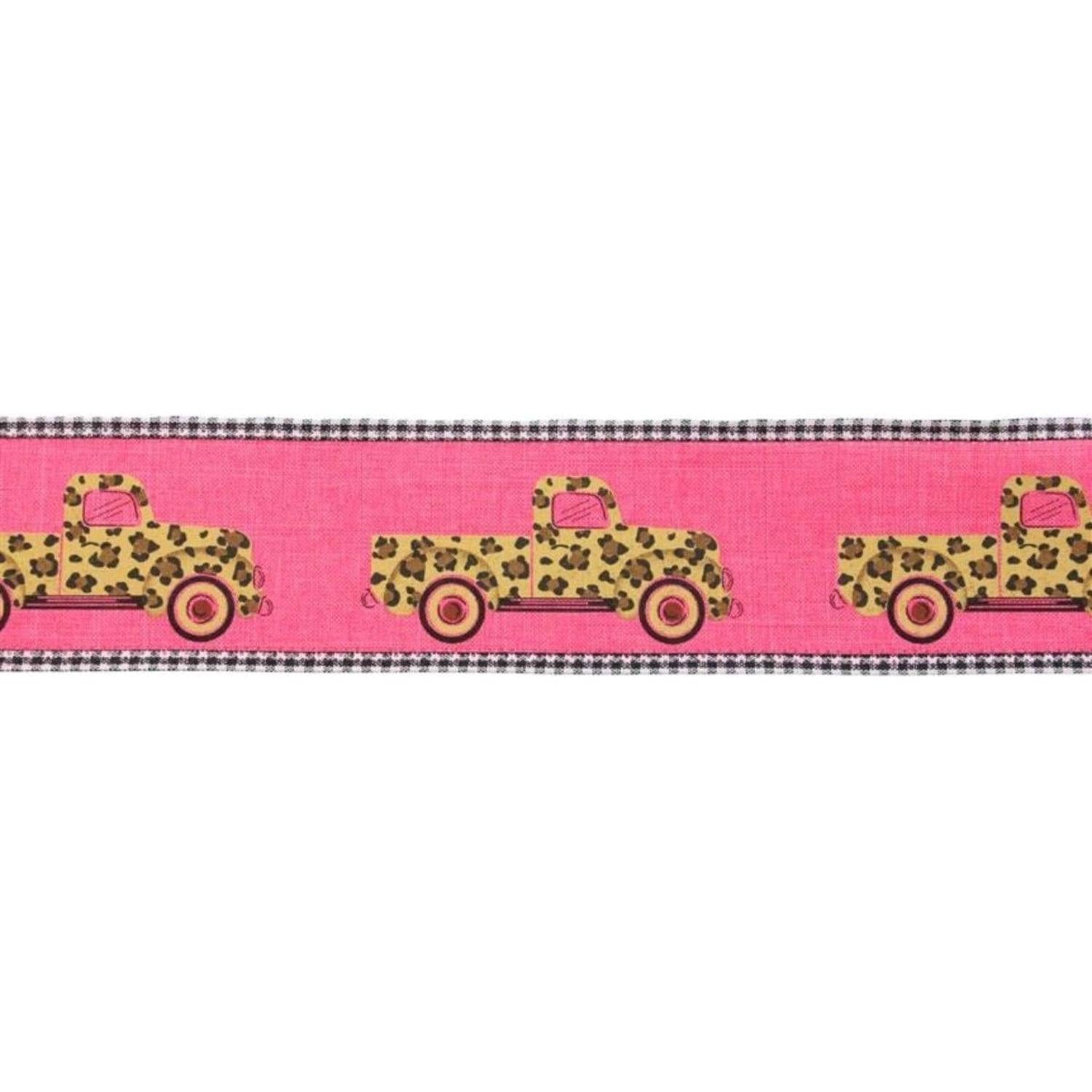 Shop For 2.5" Leopard Truck Gingham Edge Ribbon: Hot Pink (10 Yards)
