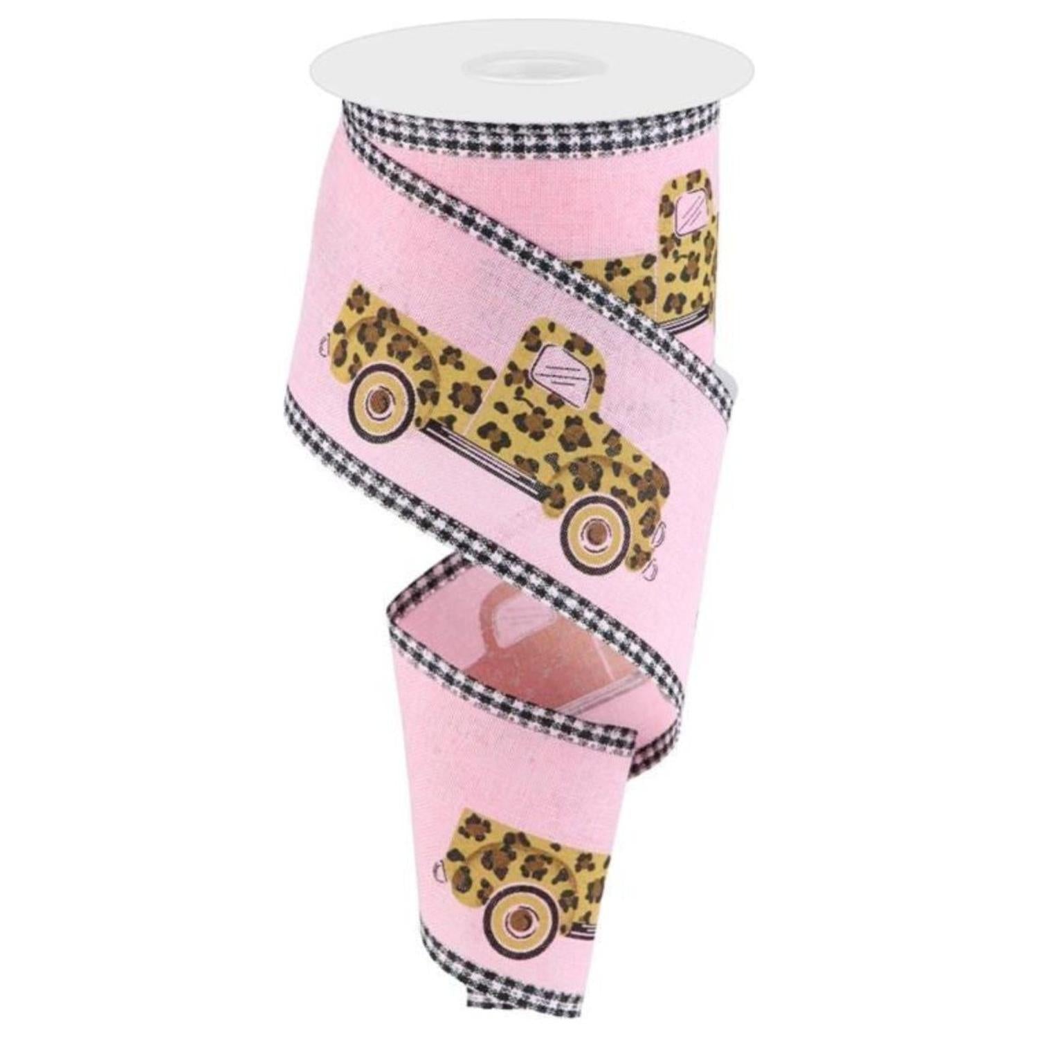Shop For 2.5" Leopard Truck Gingham Edge Ribbon: Light Pink (10 Yards)