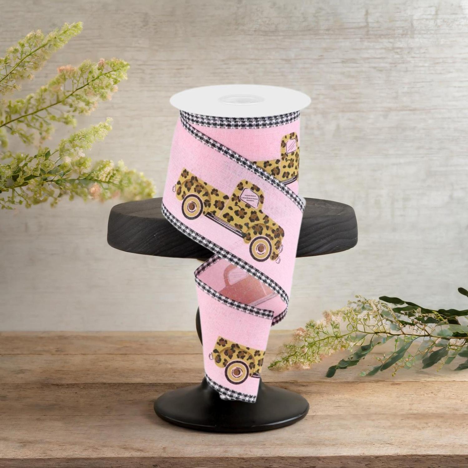 Shop For 2.5" Leopard Truck Gingham Edge Ribbon: Light Pink (10 Yards)