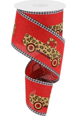 Shop For 2.5" Leopard Truck Gingham Edge Ribbon: Red (10 Yards)