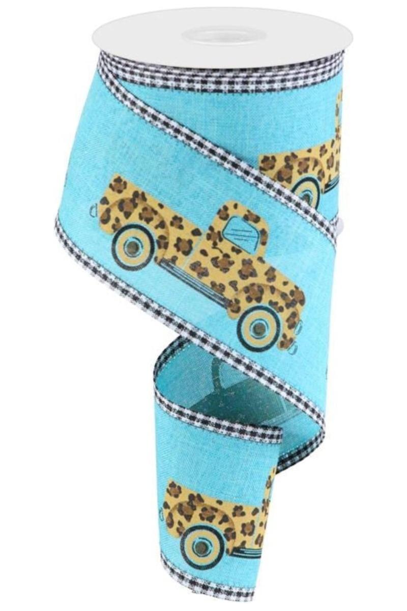 Shop For 2.5" Leopard Truck Gingham Edge Ribbon: Teal (10 Yards)