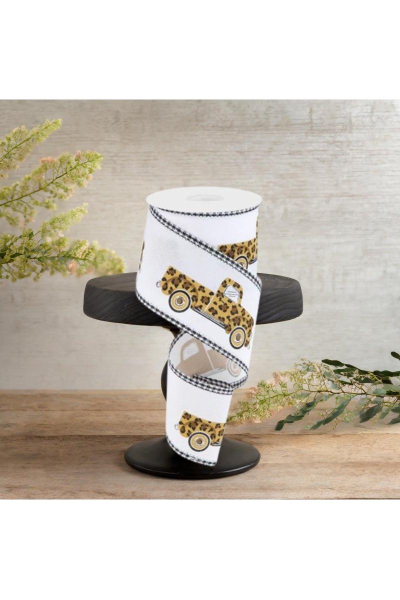 Shop For 2.5" Leopard Truck Gingham Edge Ribbon: White (10 Yards)