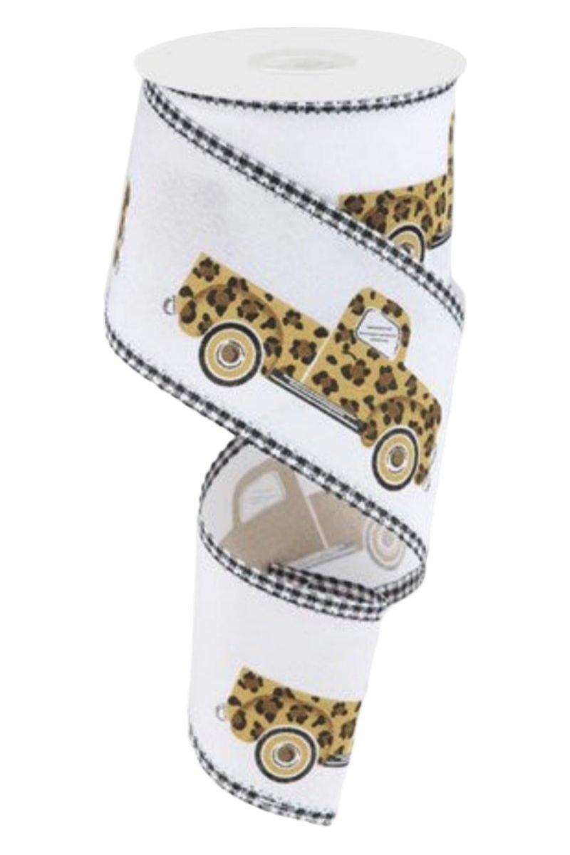 Shop For 2.5" Leopard Truck Gingham Edge Ribbon: White (10 Yards)