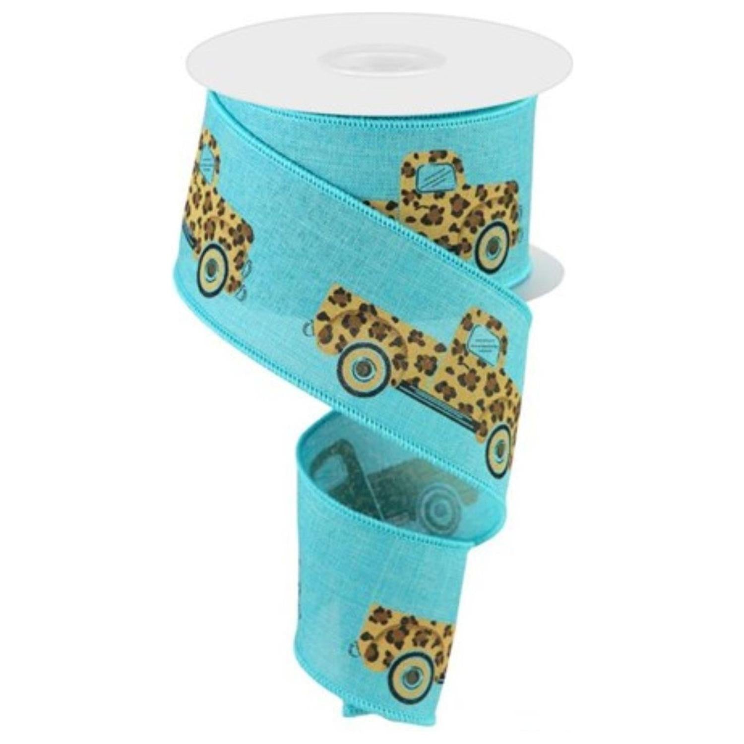 2.5" Leopard Truck Royal Ribbon: Light Teal (10 Yards)