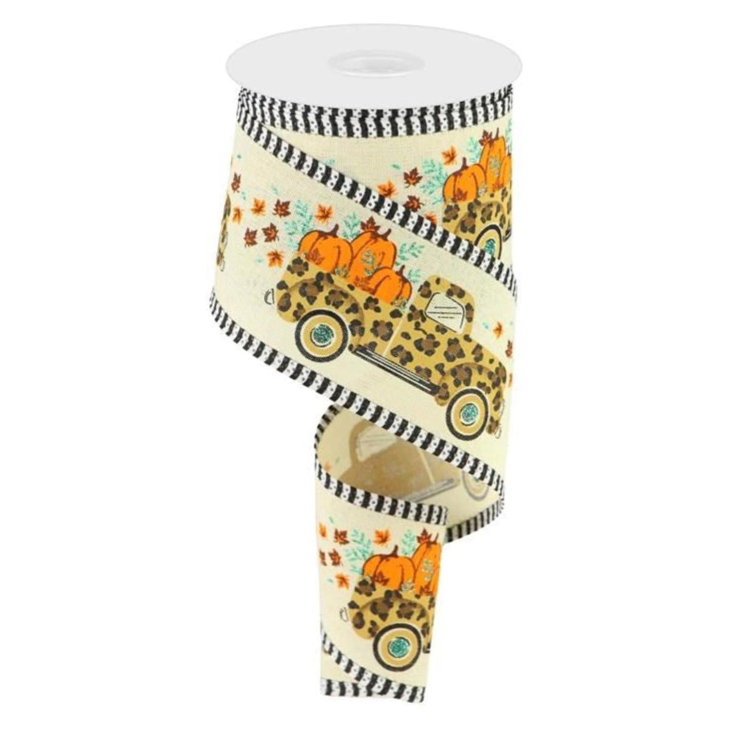 2.5" Leopard Truck Stripe Edge Ribbon: Cream (10 Yards)