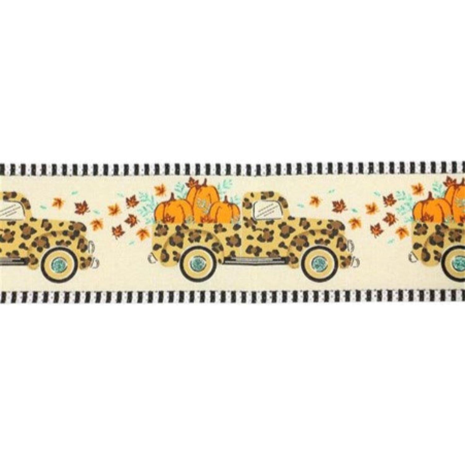 2.5" Leopard Truck Stripe Edge Ribbon: Cream (10 Yards)