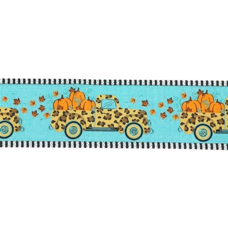 Shop For 2.5" Leopard Truck Stripe Edge Ribbon: Teal (10 Yards)