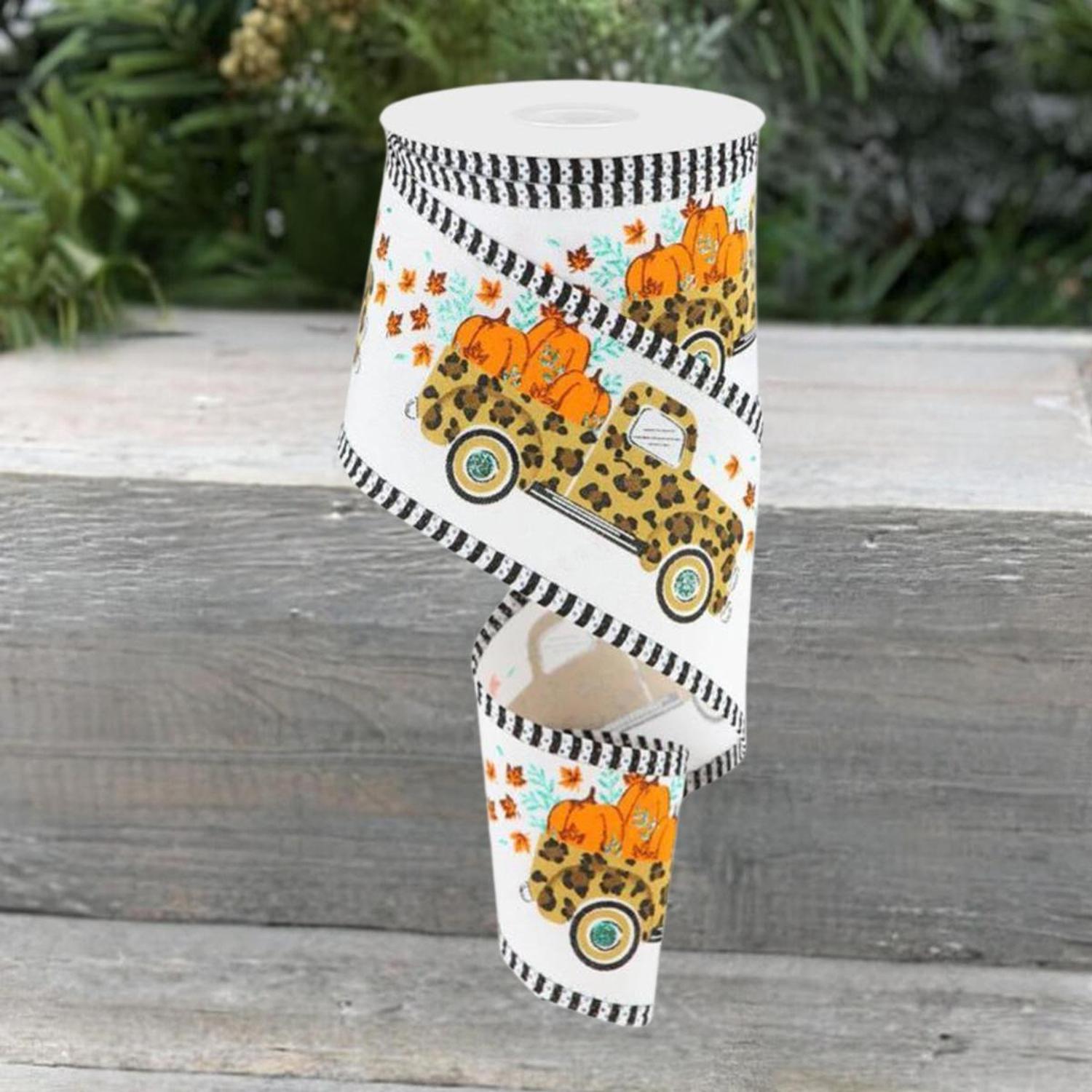 2.5" Leopard Truck Stripe Edge Ribbon: White (10 Yards)