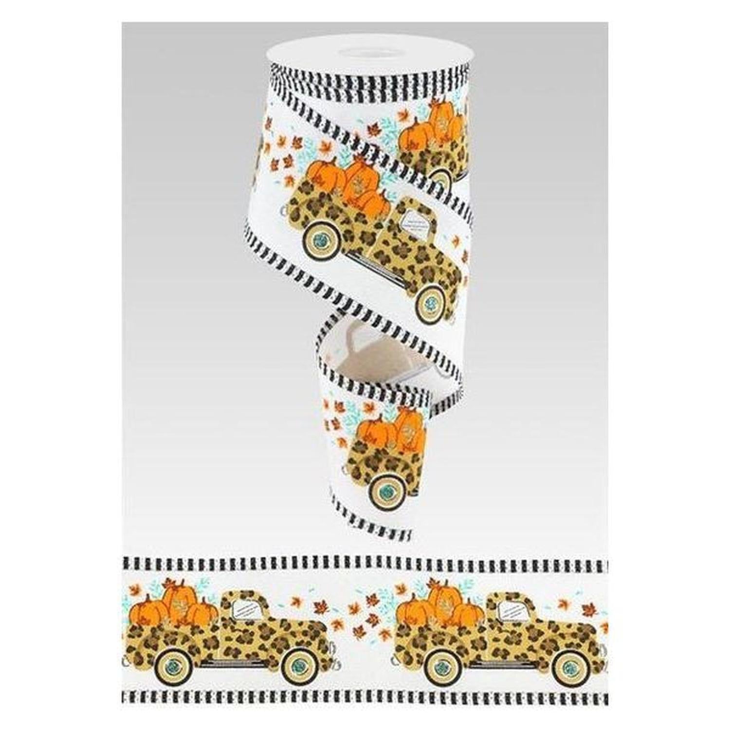 2.5" Leopard Truck Stripe Edge Ribbon: White (10 Yards)