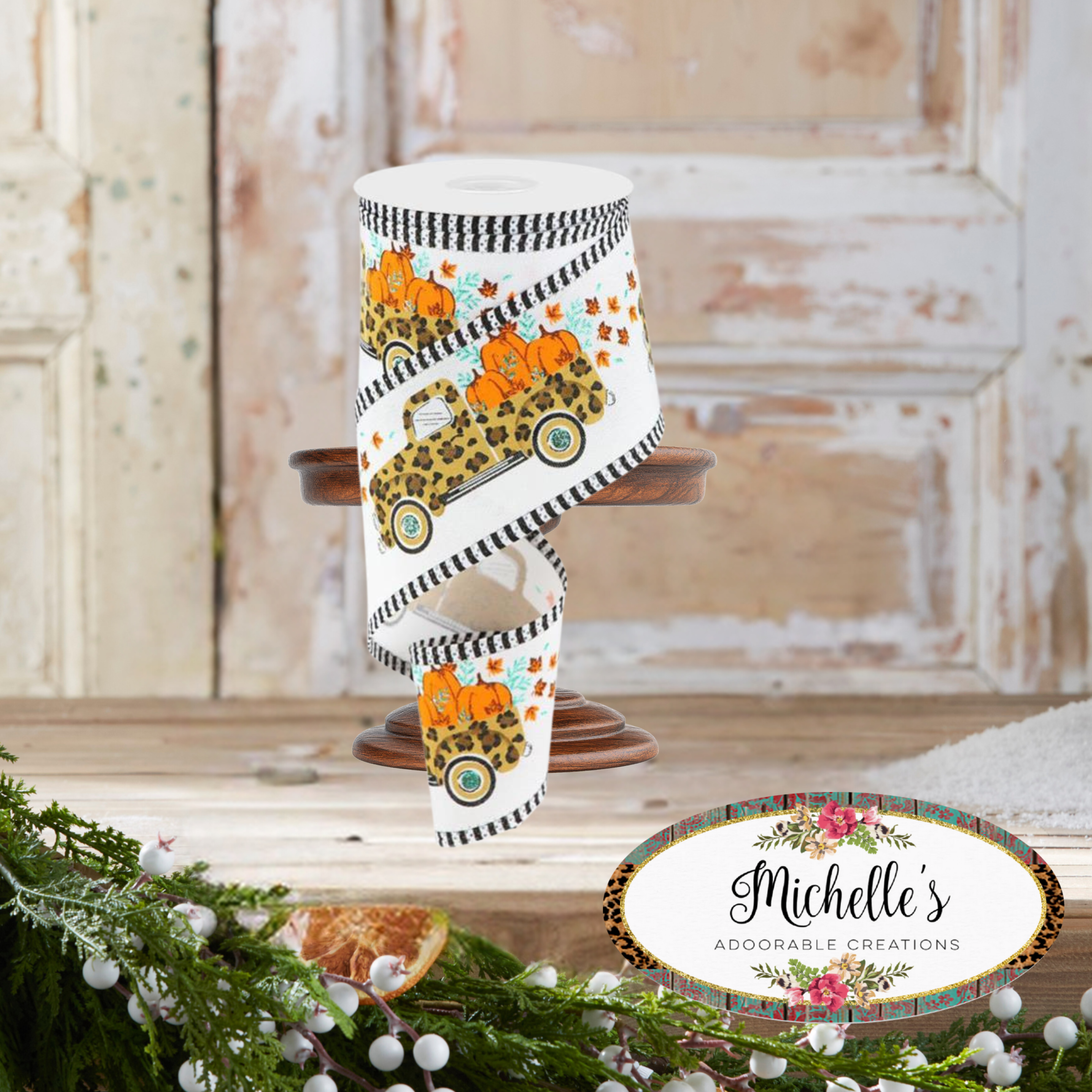 Shop For 2.5" Leopard Truck Stripe Edge Ribbon: White (10 Yards)