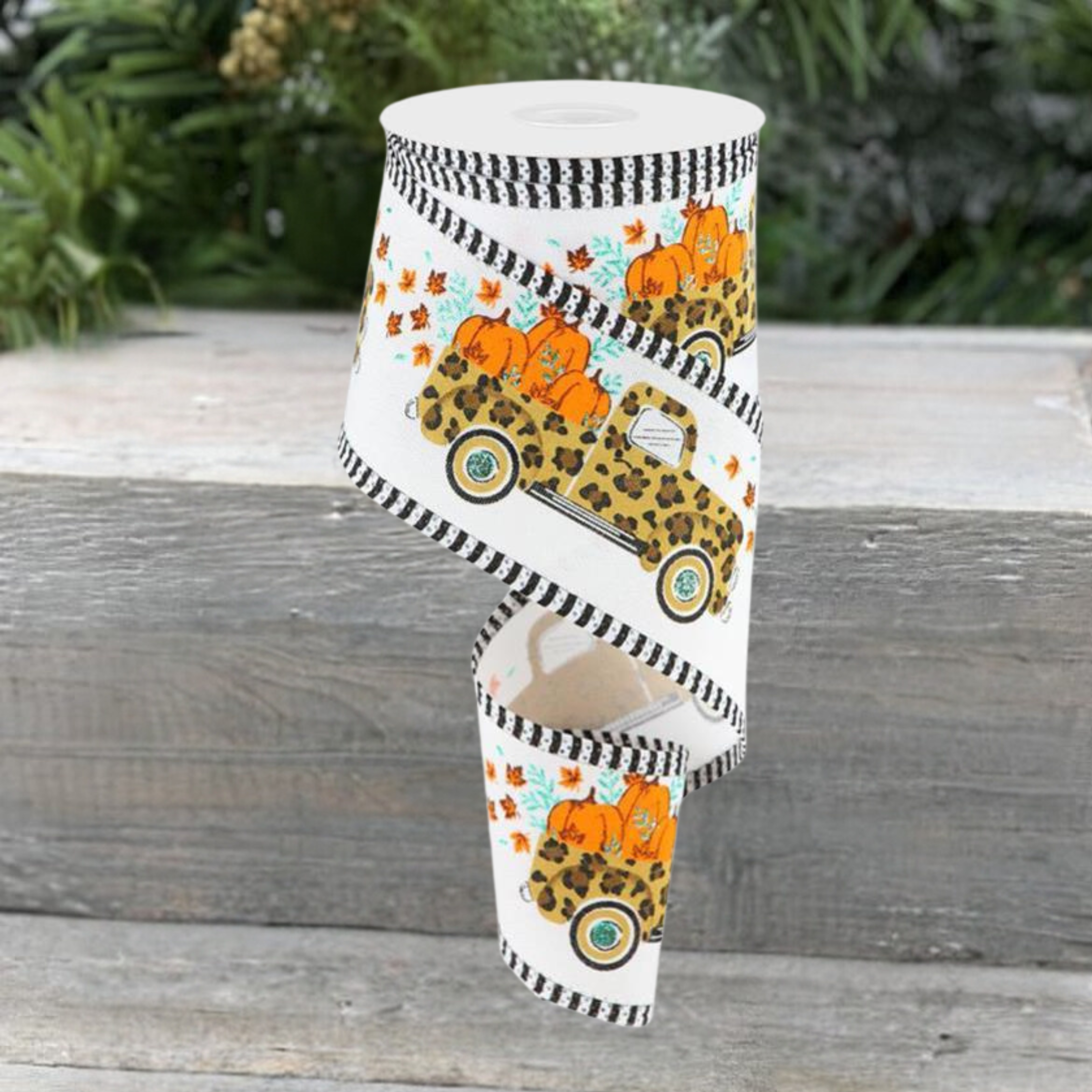Shop For 2.5" Leopard Truck Stripe Edge Ribbon: White (10 Yards)
