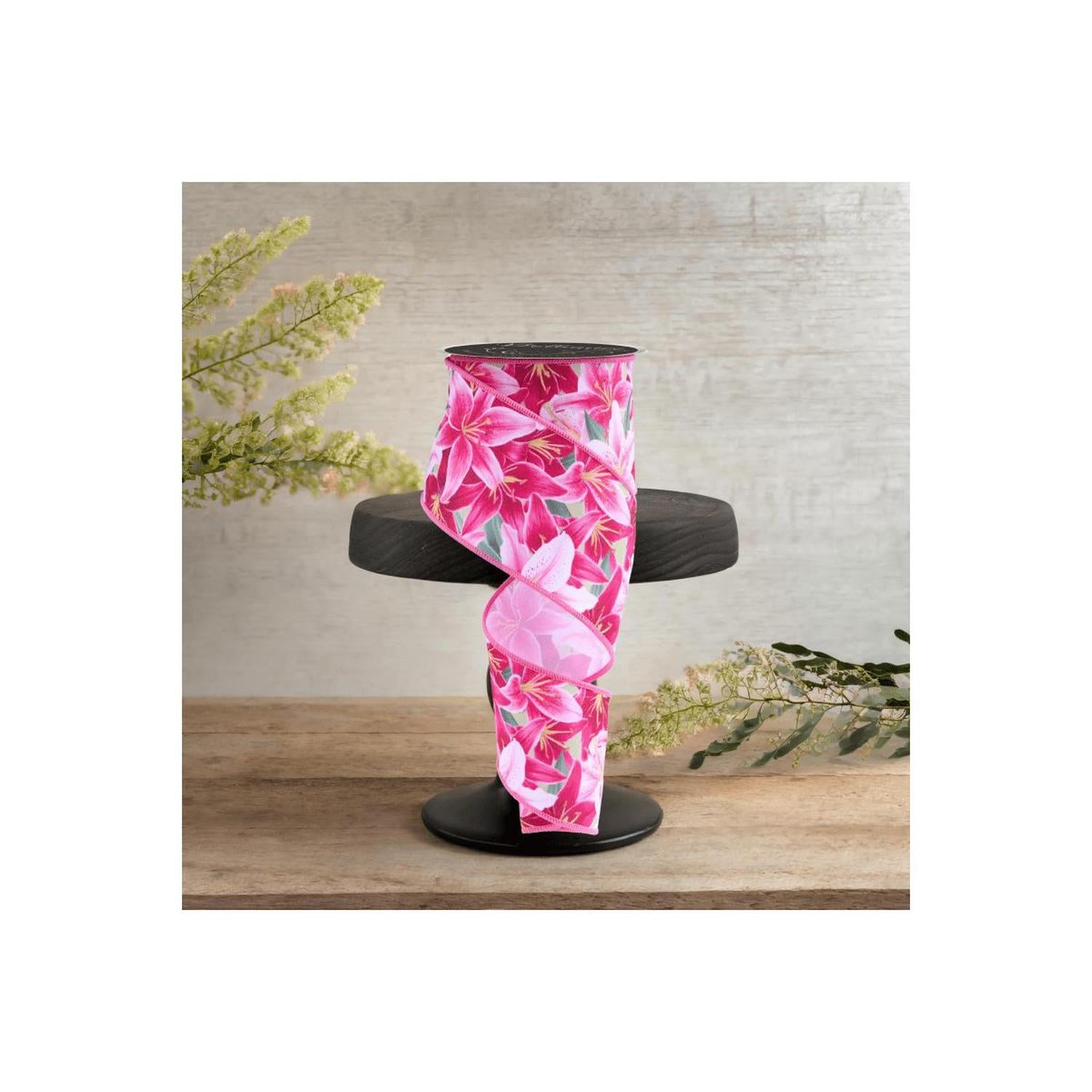 2.5" Lilies Ribbon: Pink (10 Yards)