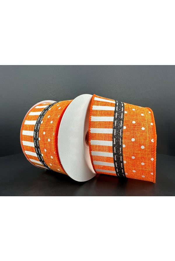 Shop For 2.5" Linen Dots & Stripes Ribbon: Orange, Black, White (10 Yards) 51301 - 40 - 19
