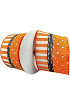 Shop For 2.5" Linen Dots & Stripes Ribbon: Orange, Black, White (10 Yards) 51301 - 40 - 19