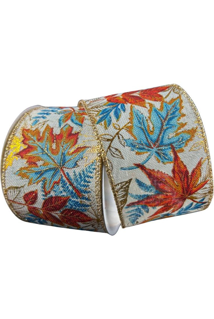 Shop For 2.5" Linen Fall Leaves Ribbon: Blue/Gold (10 Yards) 61407 - 40 - 05
