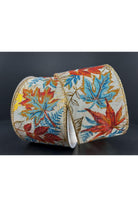 Shop For 2.5" Linen Fall Leaves Ribbon: Blue/Gold (10 Yards) 61407 - 40 - 05