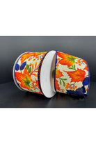 Shop For 2.5" Linen Fall Leaves Ribbon: Navy/Ivory (10 Yards) 61318 - 40 - 27