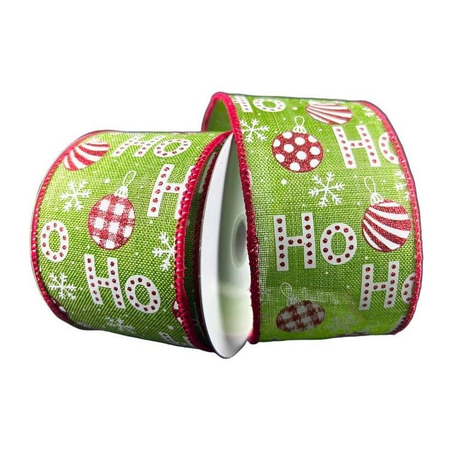 Shop For 2.5" Linen Ho Ho Ho Ribbon: Lime Green (10 Yards) at Michelle's aDOORable Creations