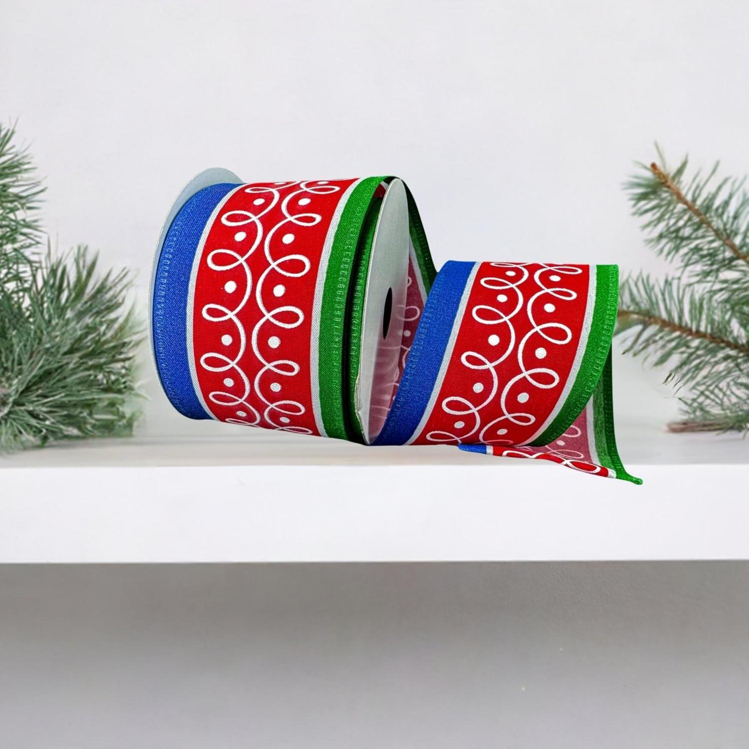 2.5" Loop Patterns Ribbon: Red & Green (10 Yards)