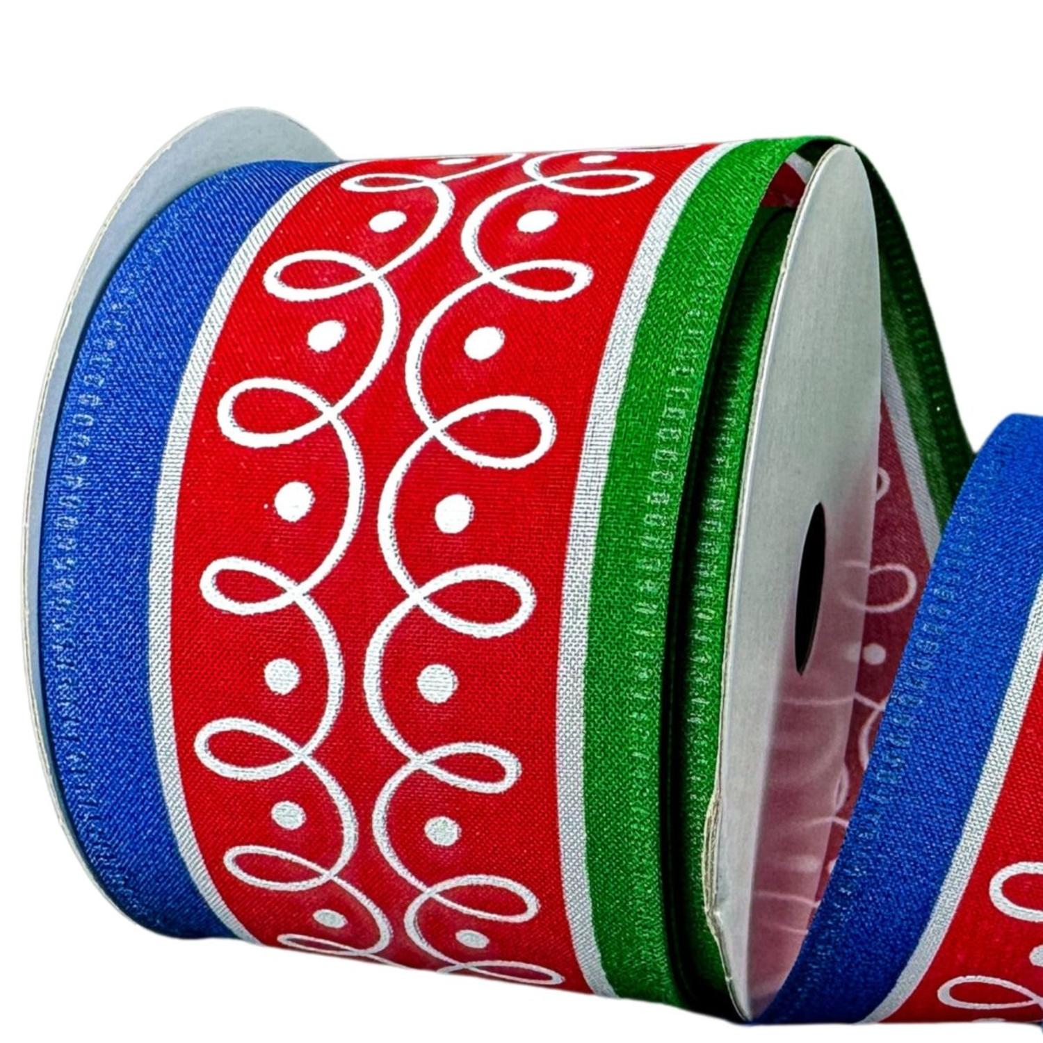 2.5" Loop Patterns Ribbon: Red & Green (10 Yards)