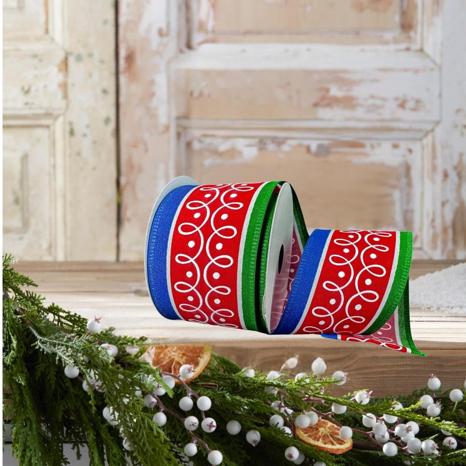 2.5" Loop Patterns Ribbon: Red & Green (10 Yards)
