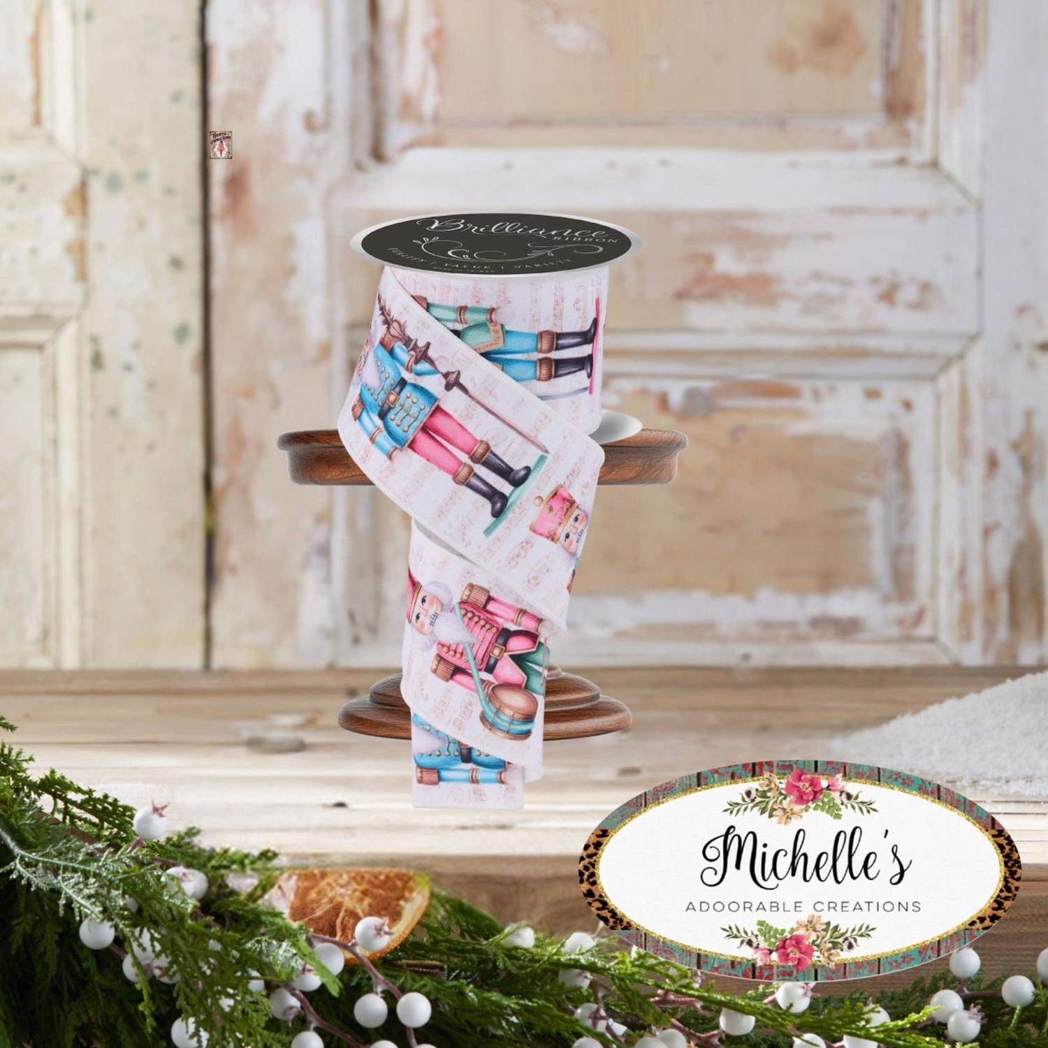 2.5" LS Nutcracker Ribbon: Ivory/Pink (10 Yards)