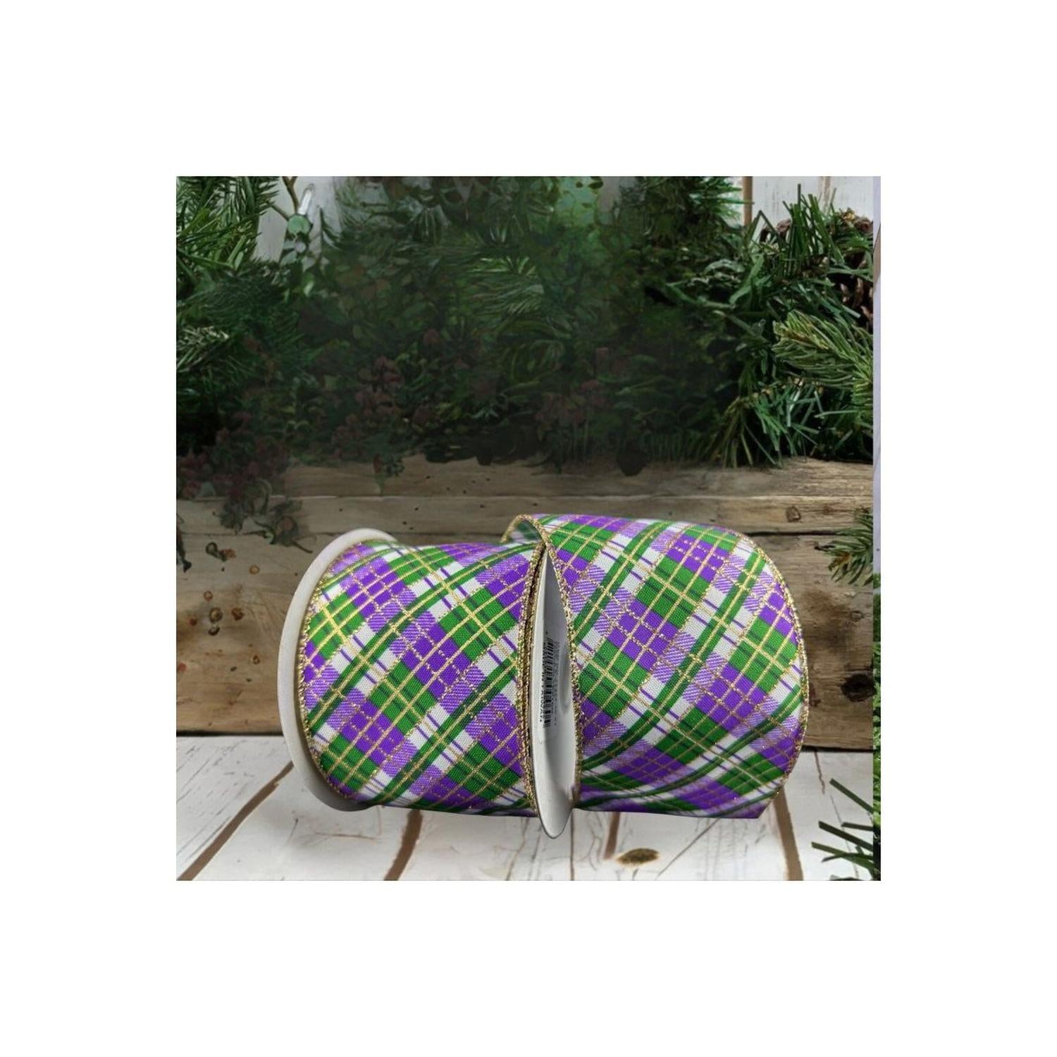 2.5" Mardi Gras Plaid Ribbon: Purple, Gold, Green (10 Yards)