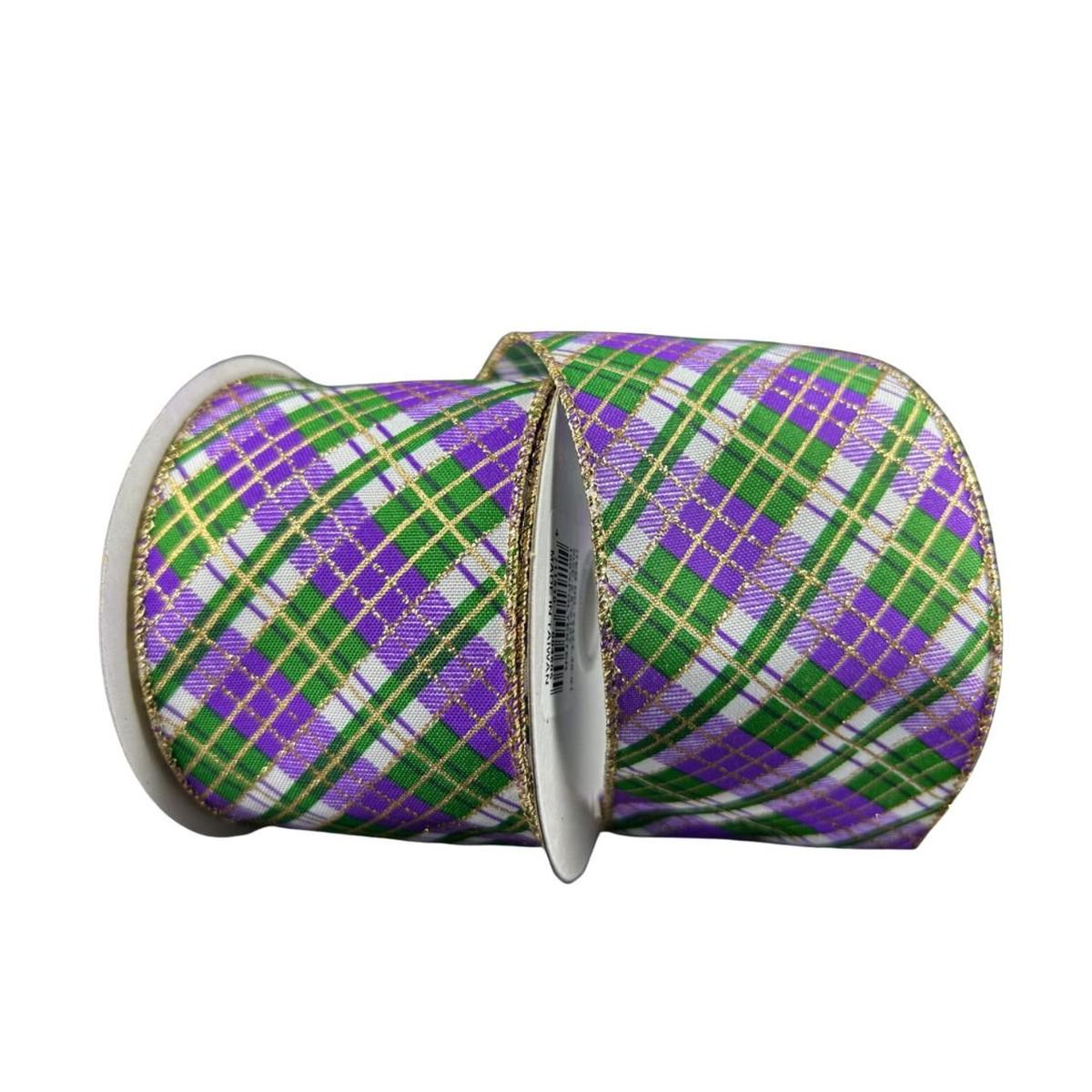 Shop For 2.5" Mardi Gras Plaid Ribbon: Purple, Gold, Green (10 Yards) (Copy) at Michelle's aDOORable Creations