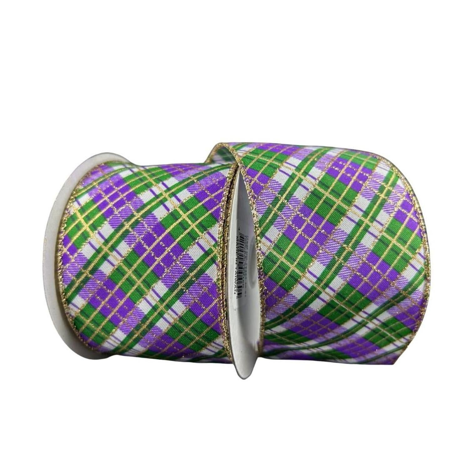 2.5" Mardi Gras Plaid Ribbon: Purple, Gold, Green (10 Yards)