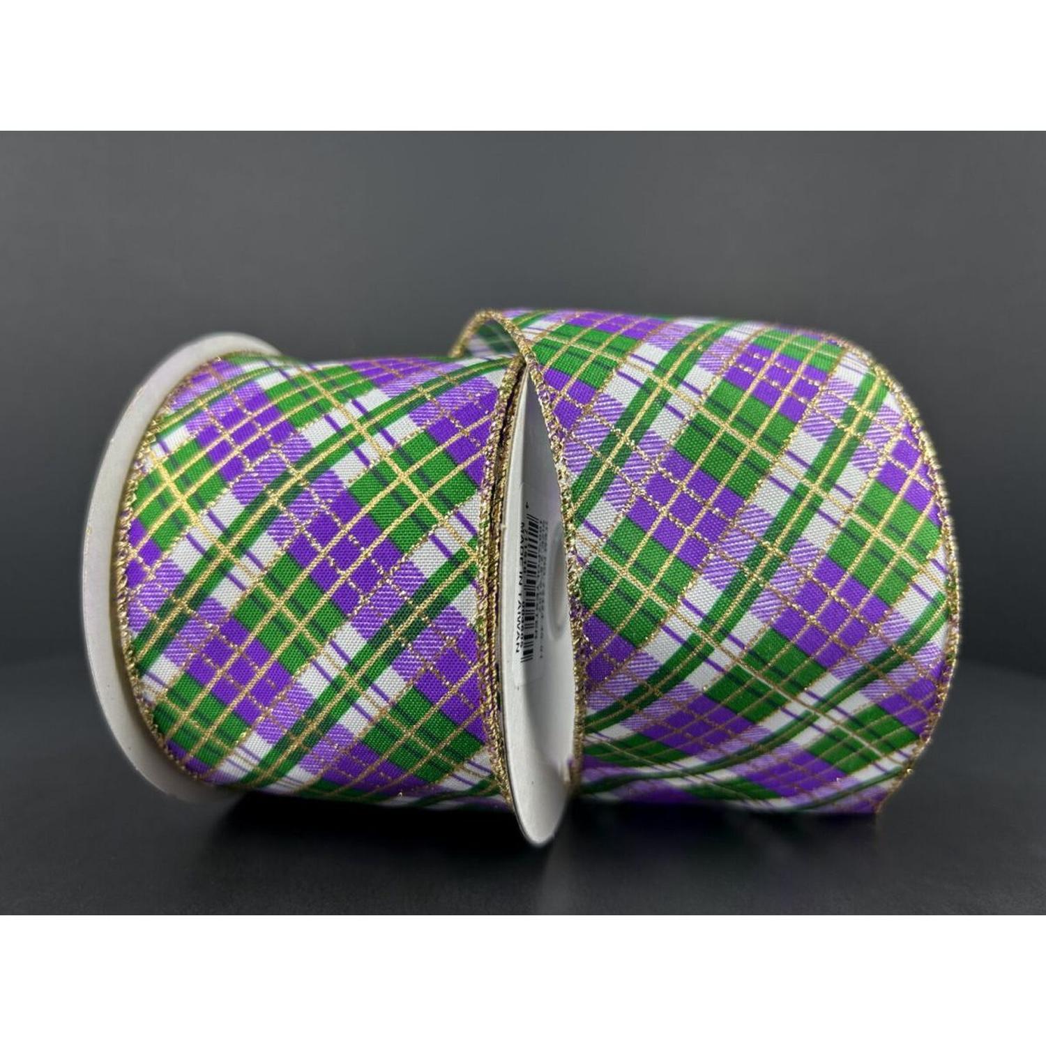 2.5" Mardi Gras Plaid Ribbon: Purple, Gold, Green (10 Yards)