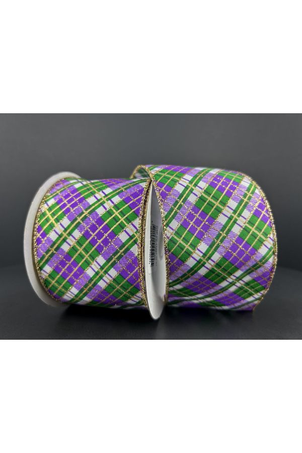 Shop For 2.5" Mardi Gras Plaid Ribbon: Purple, Gold, Green (10 Yards) (Copy) at Michelle's aDOORable Creations