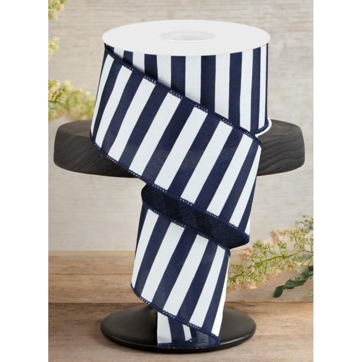 Shop For 2.5" Medium Horizontal Stripe Ribbon: Navy Blue & White (10 Yards)