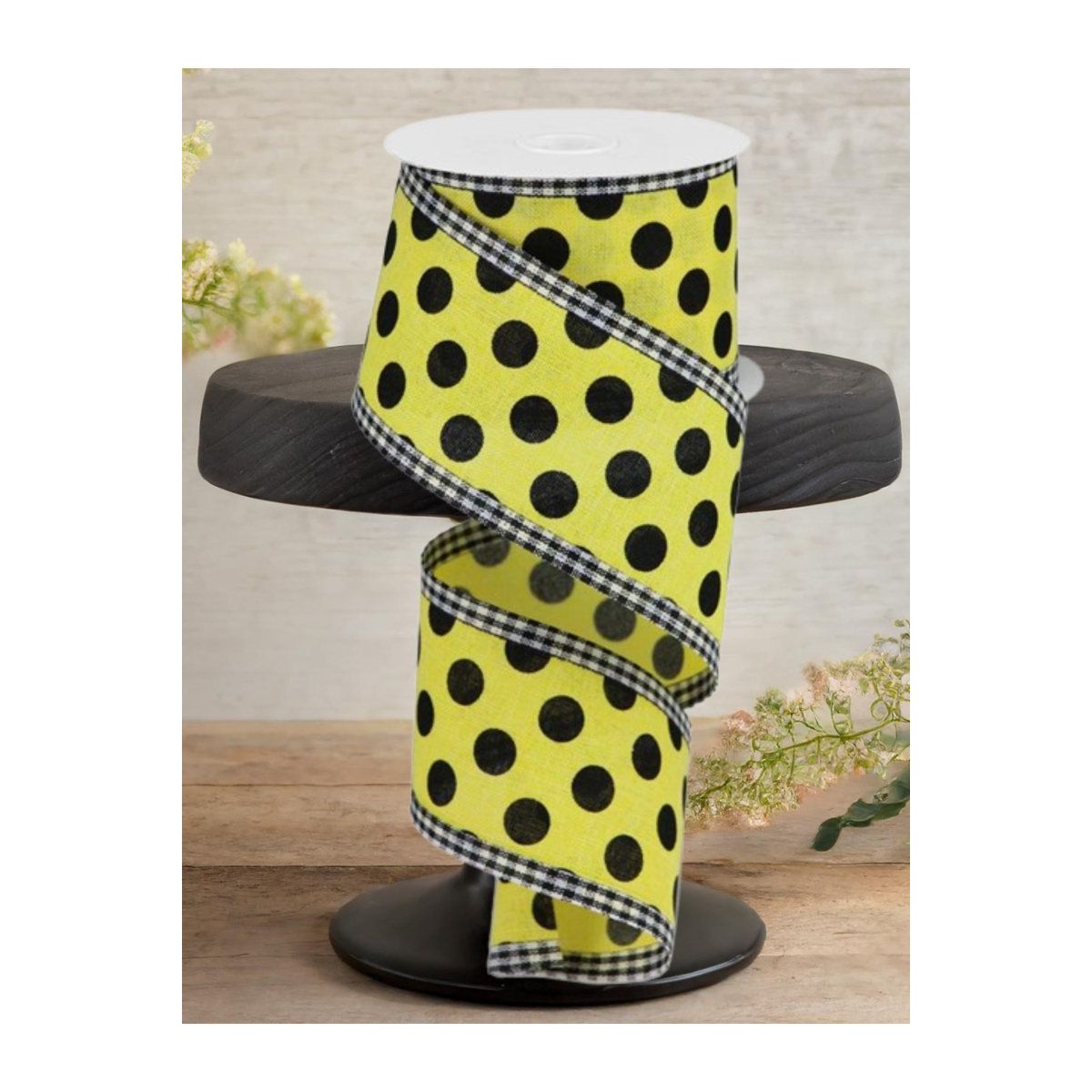Shop For 2.5" Medium Polka Dots Gingham Edge: Yellow & Black (10 Yards)