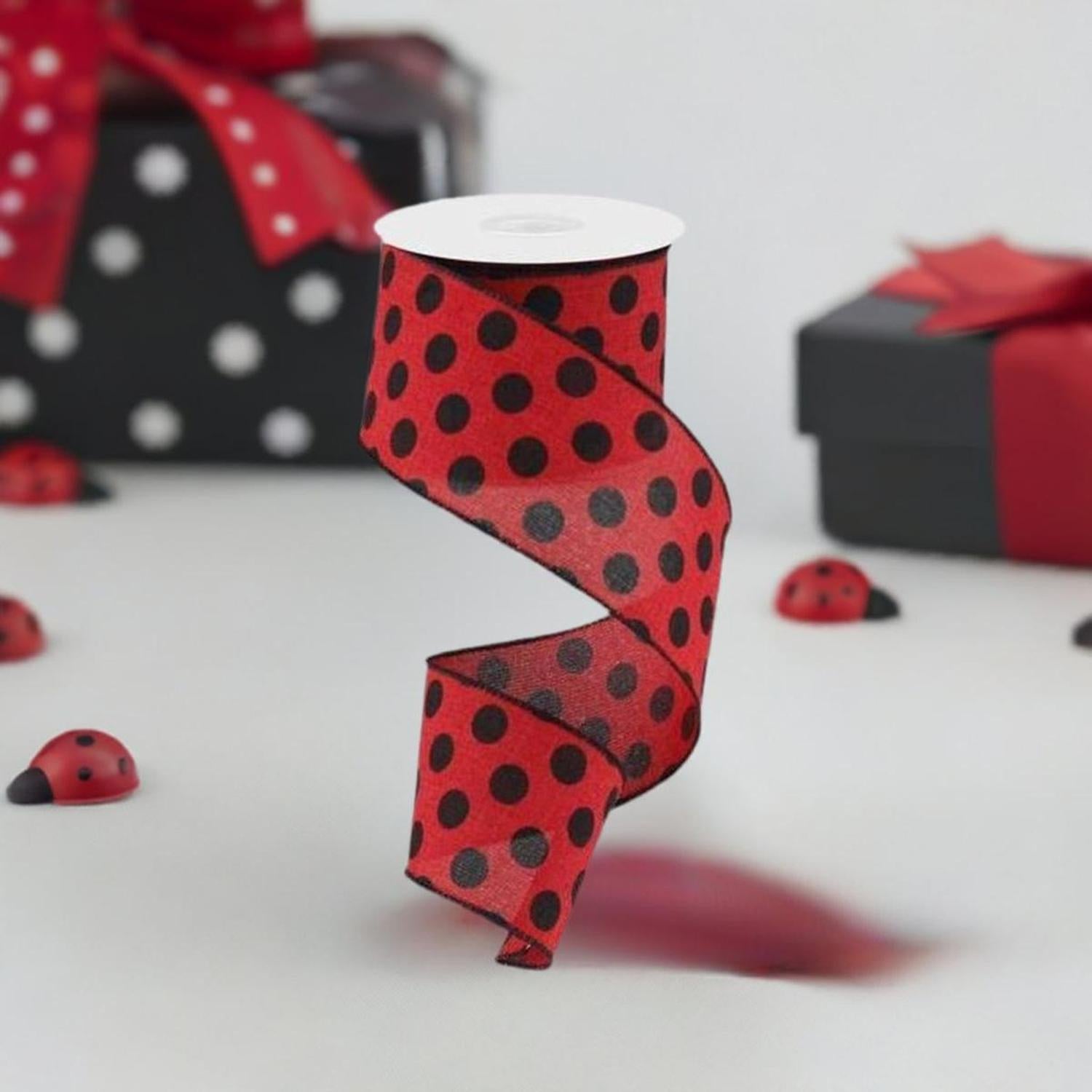 Shop For 2.5" Medium Polka Dots: Red & Black (10 Yards) at Michelle's aDOORable Creations
