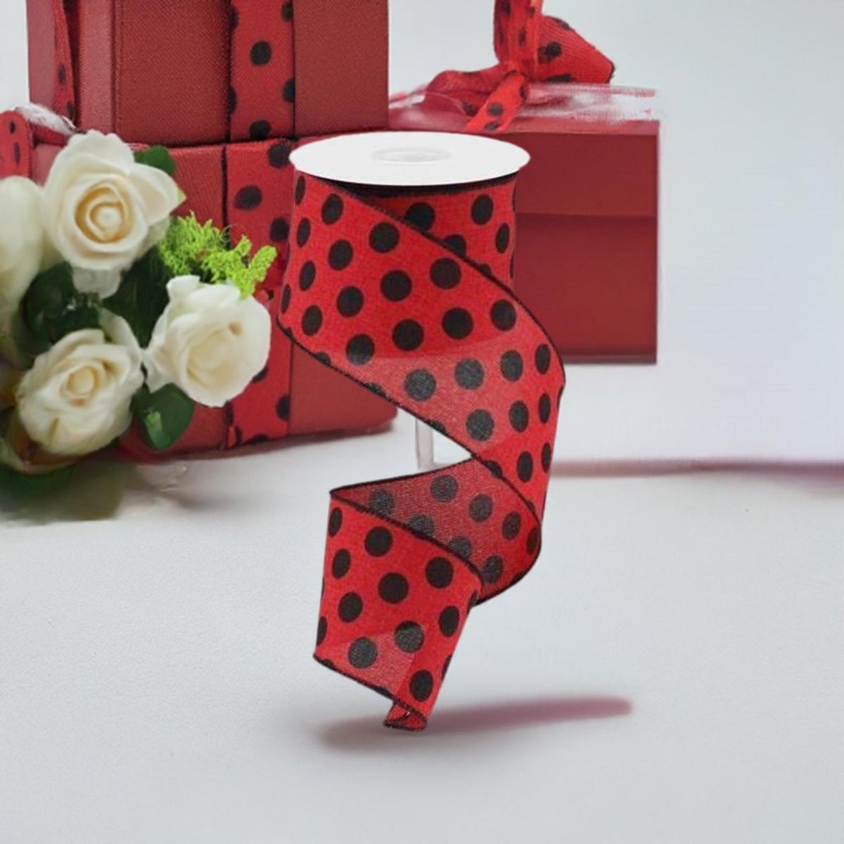Shop For 2.5" Medium Polka Dots: Red & Black (10 Yards) at Michelle's aDOORable Creations
