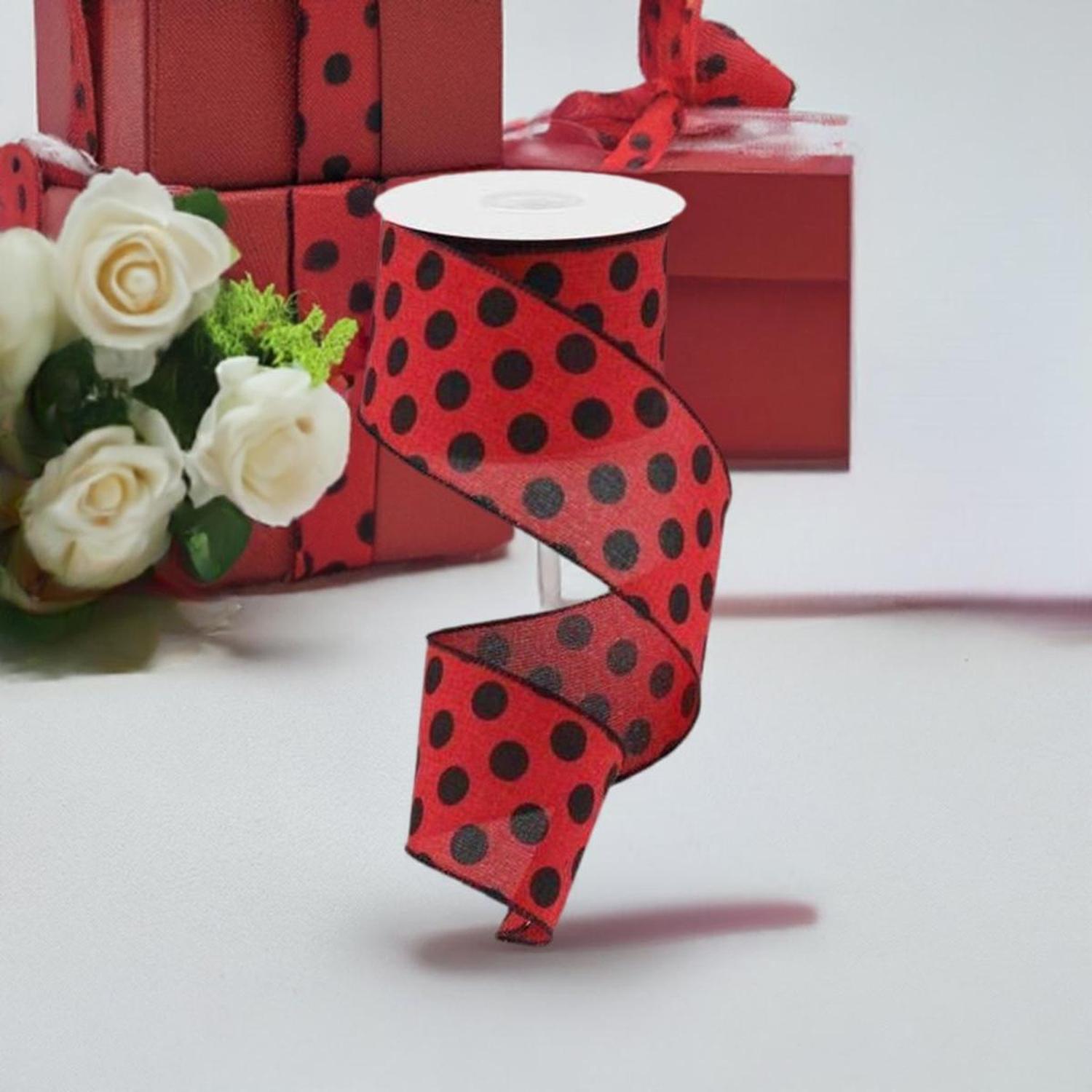 Shop For 2.5" Medium Polka Dots: Red & Black (10 Yards) at Michelle's aDOORable Creations