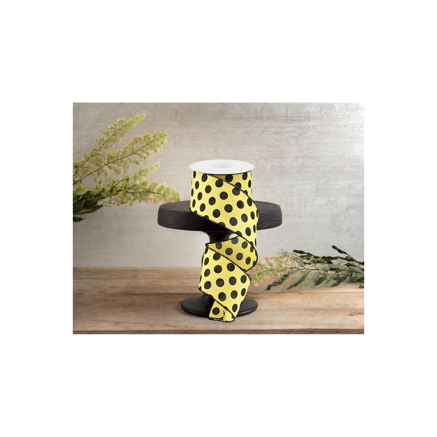 2.5" Medium Polka Dots: Yellow & Black (10 Yards)